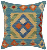 handmade Traditional Pillow Blue Rust Hand-Woven SQUARE 100% WOOL  Hand woven turkish pillow  PILLOW