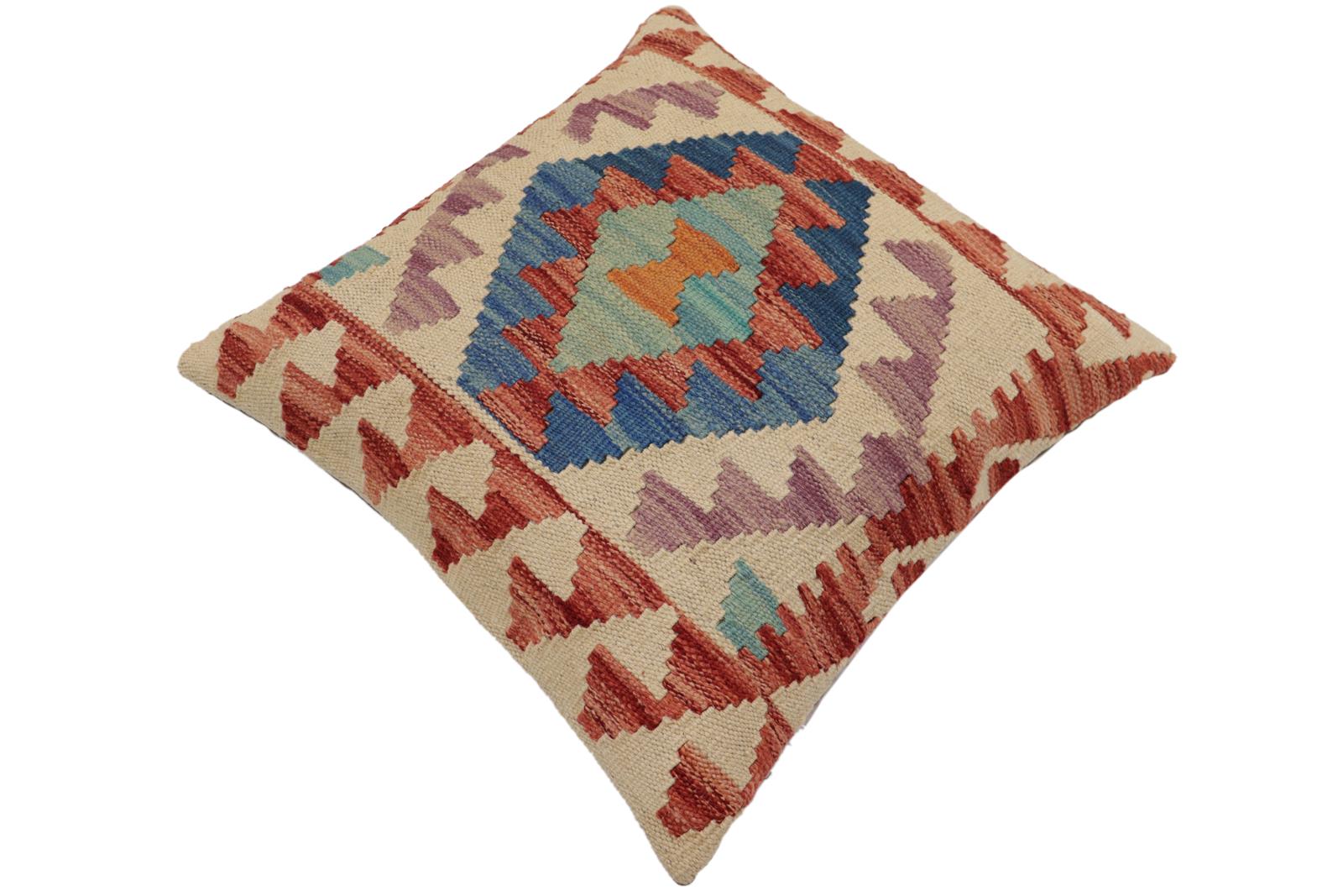 handmade Traditional Pillow Beige Red Hand-Woven SQUARE 100% WOOL  Hand woven turkish pillow  PILLOW