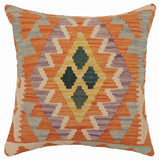 handmade Traditional Pillow Orange Blue Hand-Woven SQUARE 100% WOOL  Hand woven turkish pillow  PILLOW