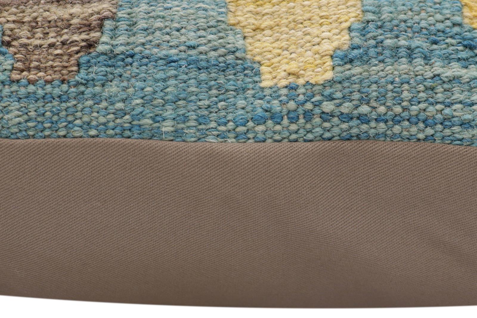 handmade Traditional Pillow Blue Rust Hand-Woven SQUARE 100% WOOL  Hand woven turkish pillow  PILLOW