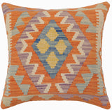 handmade Traditional Pillow Orange Blue Hand-Woven SQUARE 100% WOOL  Hand woven turkish pillow  PILLOW