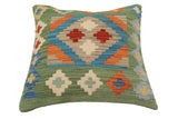 handmade Traditional Pillow Green Blue Hand-Woven SQUARE 100% WOOL  Hand woven turkish pillow  PILLOW