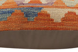 handmade Traditional Pillow Orange Blue Hand-Woven SQUARE 100% WOOL  Hand woven turkish pillow  PILLOW