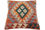 handmade Traditional Pillow Rust Blue Hand-Woven SQUARE 100% WOOL  Hand woven turkish pillow  PILLOW