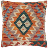 handmade Traditional Pillow Rust Blue Hand-Woven SQUARE 100% WOOL  Hand woven turkish pillow  PILLOW