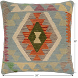 handmade Traditional Pillow Blue Rust Hand-Woven SQUARE 100% WOOL  Hand woven turkish pillow  PILLOW