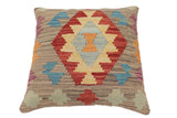 handmade Traditional Pillow Gray Red Hand-Woven SQUARE 100% WOOL Hand woven turkish pillow2' x 2'