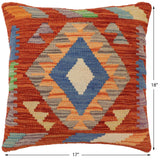 handmade Traditional Pillow Rust Blue Hand-Woven SQUARE 100% WOOL  Hand woven turkish pillow  2 x 2