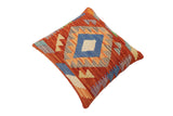 handmade Traditional Pillow Rust Blue Hand-Woven SQUARE 100% WOOL  Hand woven turkish pillow  2 x 2