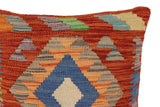 handmade Traditional Pillow Rust Blue Hand-Woven SQUARE 100% WOOL  Hand woven turkish pillow  2 x 2