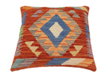 handmade Traditional Pillow Rust Blue Hand-Woven SQUARE 100% WOOL  Hand woven turkish pillow  2 x 2