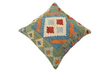 handmade Traditional Pillow Blue Green Hand-Woven SQUARE 100% WOOL Hand woven turkish pillow2' x 2'