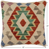 handmade Traditional Pillow Beige Rust Hand-Woven SQUARE 100% WOOL Hand woven turkish pillow2' x 2'