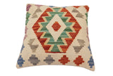 handmade Traditional Pillow Beige Rust Hand-Woven SQUARE 100% WOOL Hand woven turkish pillow2' x 2'