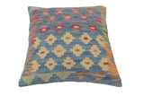 handmade Traditional Pillow Blue Beige Hand-Woven SQUARE 100% WOOL Hand woven turkish pillow2' x 2'