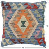 handmade Traditional Pillow Blue Red Hand-Woven SQUARE 100% WOOL Hand woven turkish pillow2' x 2'