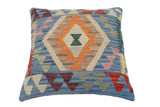 handmade Traditional Pillow Blue Red Hand-Woven SQUARE 100% WOOL Hand woven turkish pillow2' x 2'