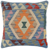 handmade Traditional Pillow Blue Red Hand-Woven SQUARE 100% WOOL Hand woven turkish pillow2' x 2'