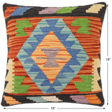 handmade Traditional Pillow Rust Blue Hand-Woven SQUARE 100% WOOL Hand woven turkish pillow2' x 2'