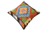 handmade Traditional Pillow Rust Blue Hand-Woven SQUARE 100% WOOL Hand woven turkish pillow2' x 2'