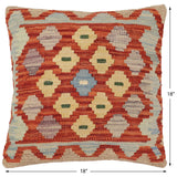 handmade Traditional Pillow Rust Blue Hand-Woven SQUARE 100% WOOL Hand woven turkish pillow2' x 2'