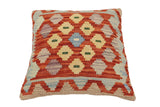 handmade Traditional Pillow Rust Blue Hand-Woven SQUARE 100% WOOL Hand woven turkish pillow2' x 2'