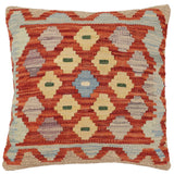 handmade Traditional Pillow Rust Blue Hand-Woven SQUARE 100% WOOL Hand woven turkish pillow2' x 2'