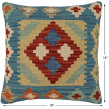 handmade Traditional Pillow Blue Rust Hand-Woven SQUARE 100% WOOL Hand woven turkish pillow2' x 2'