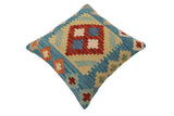 handmade Traditional Pillow Blue Rust Hand-Woven SQUARE 100% WOOL Hand woven turkish pillow2' x 2'