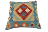 handmade Traditional Pillow Blue Rust Hand-Woven SQUARE 100% WOOL Hand woven turkish pillow2' x 2'