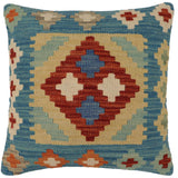 handmade Traditional Pillow Blue Rust Hand-Woven SQUARE 100% WOOL Hand woven turkish pillow2' x 2'