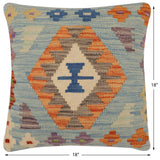 handmade Traditional Pillow Blue Rust Hand-Woven SQUARE 100% WOOL Hand woven turkish pillow2' x 2'