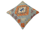 handmade Traditional Pillow Blue Rust Hand-Woven SQUARE 100% WOOL Hand woven turkish pillow2' x 2'