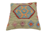 handmade Traditional Pillow Green Red Hand-Woven SQUARE 100% WOOL Hand woven turkish pillow2' x 2'