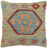 handmade Traditional Pillow Green Red Hand-Woven SQUARE 100% WOOL Hand woven turkish pillow2' x 2'