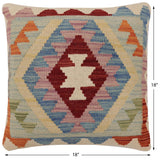 handmade Traditional Pillow Blue Red Hand-Woven SQUARE 100% WOOL Hand woven turkish pillow2' x 2'