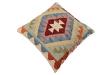 handmade Traditional Pillow Blue Red Hand-Woven SQUARE 100% WOOL Hand woven turkish pillow2' x 2'