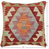 handmade Traditional Pillow Red Blue Hand-Woven SQUARE 100% WOOL  Hand woven turkish pillow  2 x 2