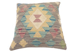 handmade Traditional Pillow Gray Blue Hand-Woven SQUARE 100% WOOL  Hand woven turkish pillow  2 x 2
