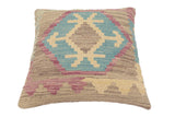 handmade Traditional Pillow Blue Purple Hand-Woven SQUARE 100% WOOL Hand woven turkish pillow2' x 2'