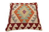 handmade Traditional Pillow Beige Red Hand-Woven SQUARE 100% WOOL Hand woven turkish pillow2' x 2'