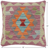 handmade Traditional Pillow Purple Rust Hand-Woven SQUARE 100% WOOL Hand woven turkish pillow2' x 2'