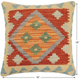 handmade Traditional Pillow Rust Blue Hand-Woven SQUARE 100% WOOL Hand woven turkish pillow2' x 2'