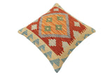 handmade Traditional Pillow Rust Blue Hand-Woven SQUARE 100% WOOL Hand woven turkish pillow2' x 2'