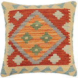 handmade Traditional Pillow Rust Blue Hand-Woven SQUARE 100% WOOL Hand woven turkish pillow2' x 2'