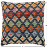 handmade Traditional Pillow Blue Rust Hand-Woven SQUARE 100% WOOL Hand woven turkish pillow2' x 2'