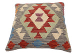 handmade Traditional Pillow Gray Red Hand-Woven SQUARE 100% WOOL Hand woven turkish pillow2' x 2'