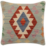 handmade Traditional Pillow Blue Rust Hand-Woven SQUARE 100% WOOL  Hand woven turkish pillow  2 x 2