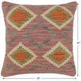 handmade Traditional Pillow Purple Rust Hand-Woven SQUARE 100% WOOL Hand woven turkish pillow2' x 2'