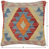 handmade Traditional Pillow Blue Red Hand-Woven SQUARE 100% WOOL Hand woven turkish pillow2' x 2'